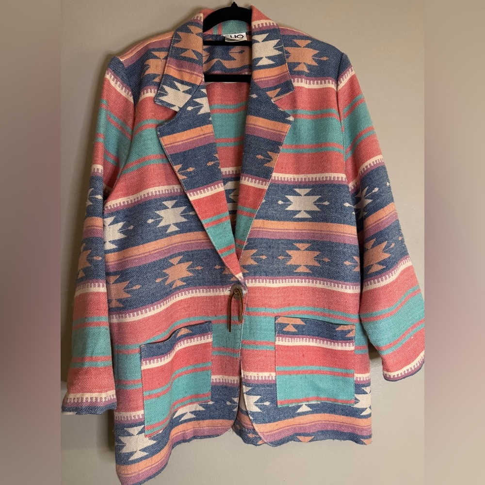 VINTAGE 90’s‎ Clio Southwest Western Pattern Oversized Blazer US Small